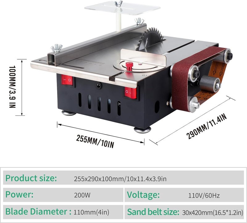 VGJ 2 in 1 Mini Table Saw, Versatile Portable Cutting | Sander All-in-One, Belt Sander, 4 Blades and 10 Sanding Tapes to Choose From for Wood/Metal/Pcb/Acrylic/Plastic - Image 3